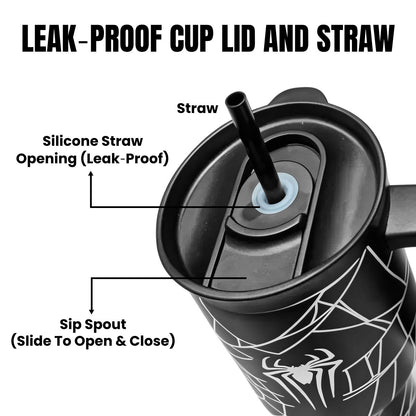 Marvel Spider-Man Venom 32oz 950ml 304 Stainless Steel Tumbler With Handle And Straw Leak Proof Lid Ergonomic Grip Food Grade Travel Ice Mug Water Cup 2 Color Options For Anime Fans