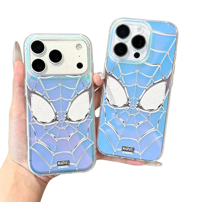 Marvel Spider-Man Holographic Iridescent Blue Purple Web Emboss Phone Case Premium TPU+PC Shockproof Slim Scratch Resistant Protective Cover Comfort Grip Fit For Full iPhone Series