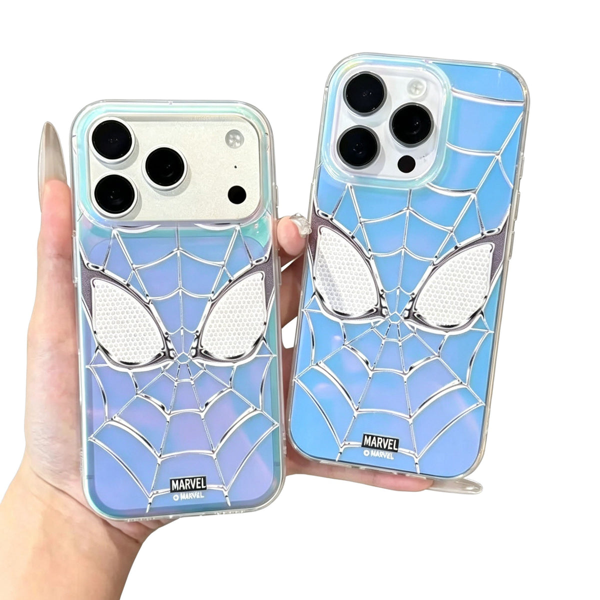 Marvel Spider-Man Holographic Iridescent Spider Web Phone Case, TPU+PC Shockproof Slim Cover Color Shift Blue Purple Gradient Design Precise Camera Cutout Protective Shell