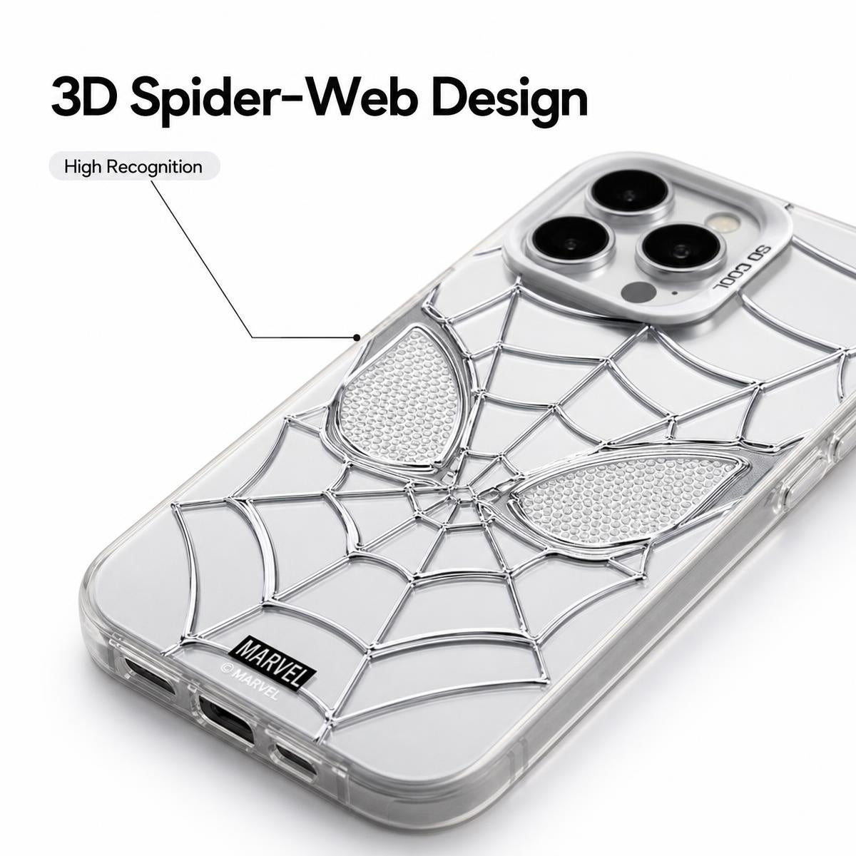 Marvel Spider-Man 3D Electroplated Spider Web Phone Case, Anti-Fingerprint Mirror Finish Precise Cutout Protective Cover Silver & Red 2 Color Styles Full Collection