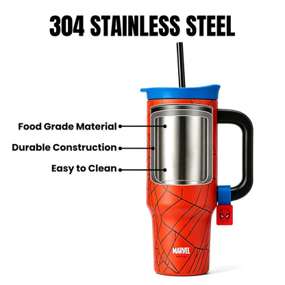 Marvel Spider-Man Venom 32oz 950ml 304 Stainless Steel Tumbler With Handle And Straw Leak Proof Lid Ergonomic Grip Food Grade Travel Ice Mug Water Cup 2 Color Options For Anime Fans