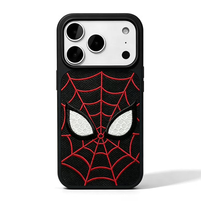 Marvel Spider‑Man Embroidered Glow In The Dark Phone Case 3D Web Pattern Shockproof Protective Anime Cover For Iphone 2‑Color Options