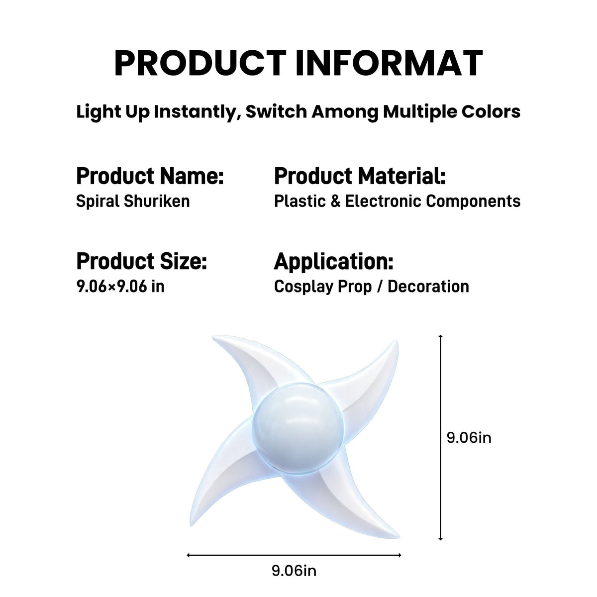 Naruto Rasengan Spiral Shuriken LED Light Up Cosplay Prop, 1:1 Replica Rotatable RGB Color Changing Glowing Ninja Shuriken Toy, Anime Cosplay Accessory Collectible Gift For Fans