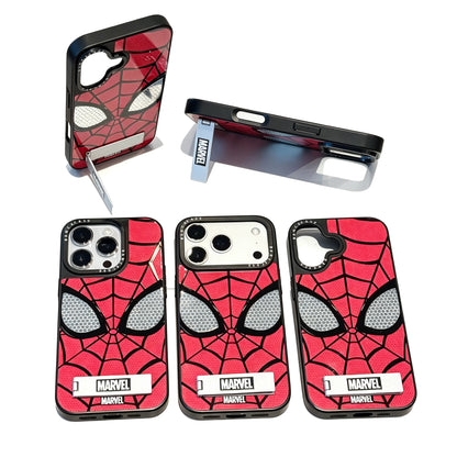 Marvel Spider-Man Web Pattern Phone Case With Metal Kickstand Slim Shockproof Protective Cover Precise Cutout Compatible For Multiple iPhone Models Anti-Slip Comfort Grip Glossy Shell