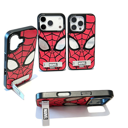Marvel Spider-Man Web Pattern Phone Case With Metal Kickstand Slim Shockproof Protective Cover Precise Cutout Compatible For Multiple iPhone Models Anti-Slip Comfort Grip Glossy Shell
